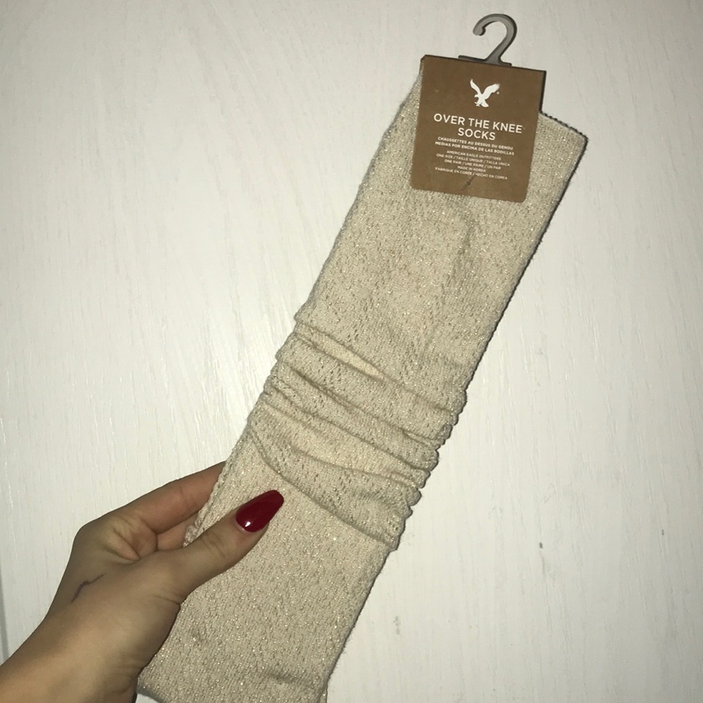 Cream sparkly over the knee socks